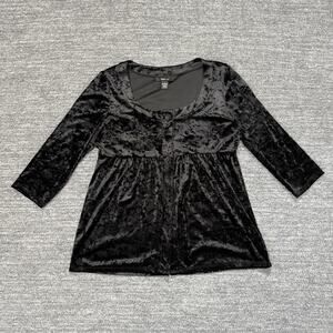 Vintage Y2K Top Women Large Black Velvet Babydoll Square Neck Goth Style Co